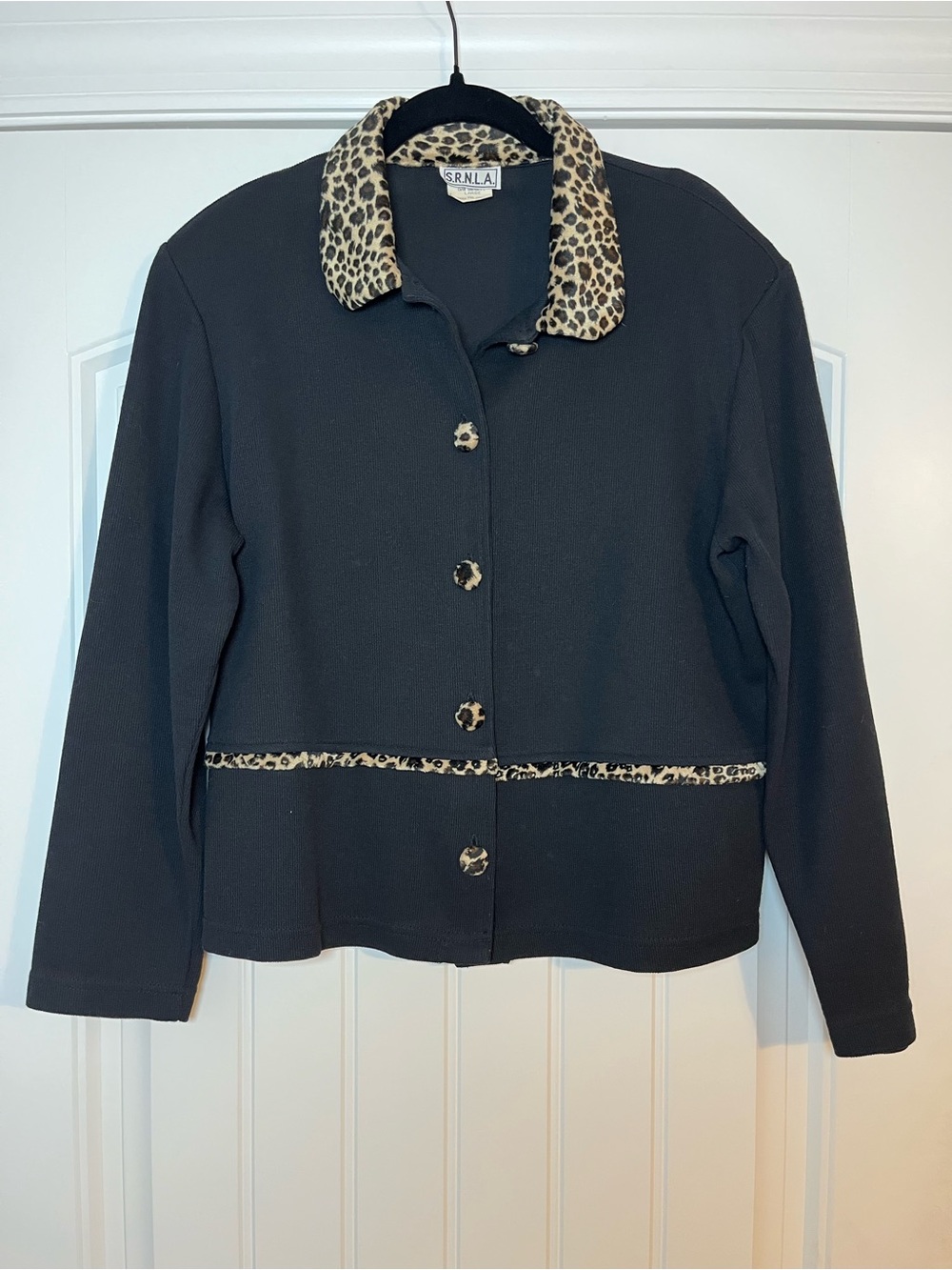 Vintage 90s Y2K Button Up Jacket Leopard Trim City Chic Animal Print Size Large